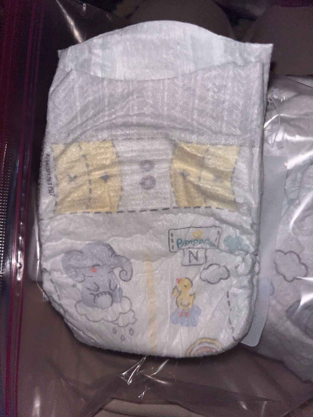 Pampers Baby Diaper - White with Yellow and Gray Prints